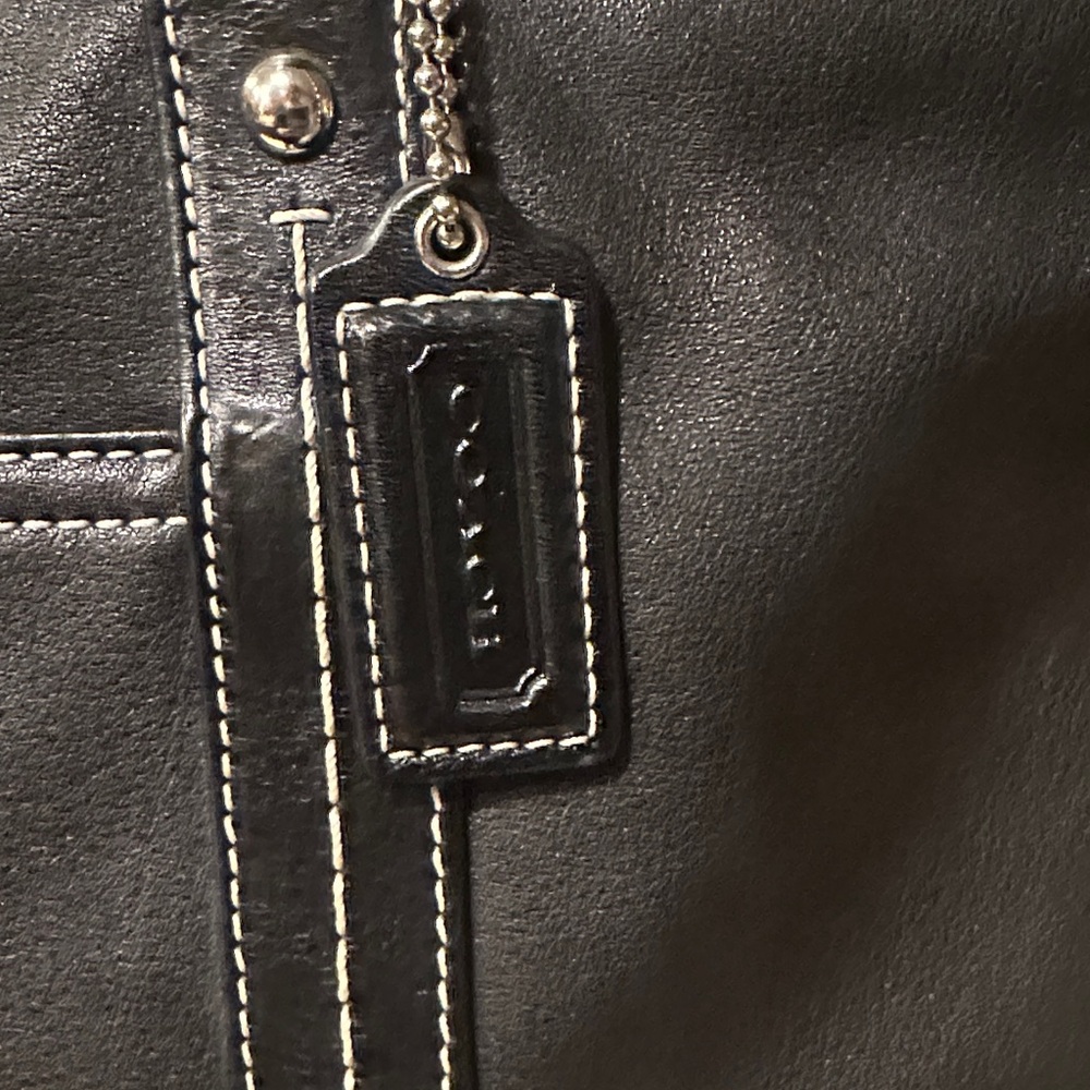 Coach Black Leather Tote with White Contrast Stitching F13098 - Picture 3 of 14